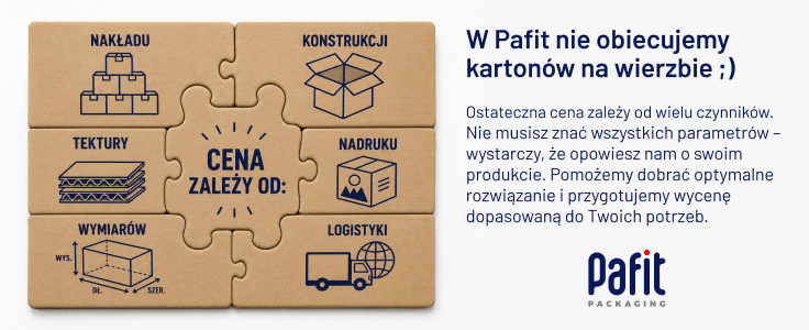 Cena kartonów zależy między innymi od nakładu, konstrukcji, tektury, nadruku, wymiarów i logistyki